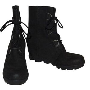 Sorel Womens Joan Of Arctic NL3018-010 Black Leather Wedge Ankle Booties 8.5